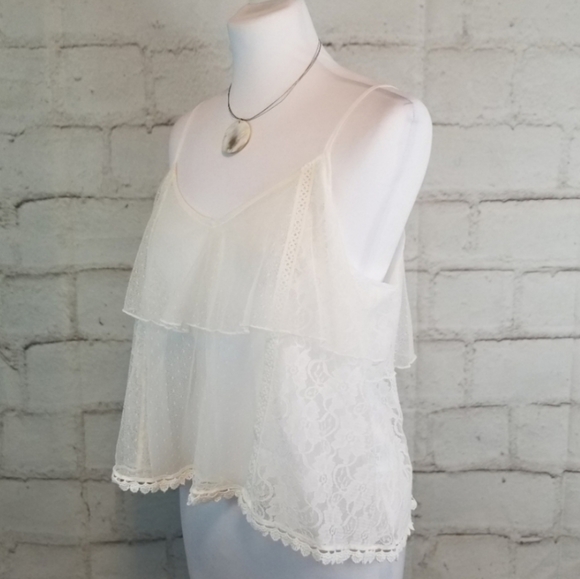American Eagle S White Floaty Tiered Lace Tank Top - Picture 3 of 9